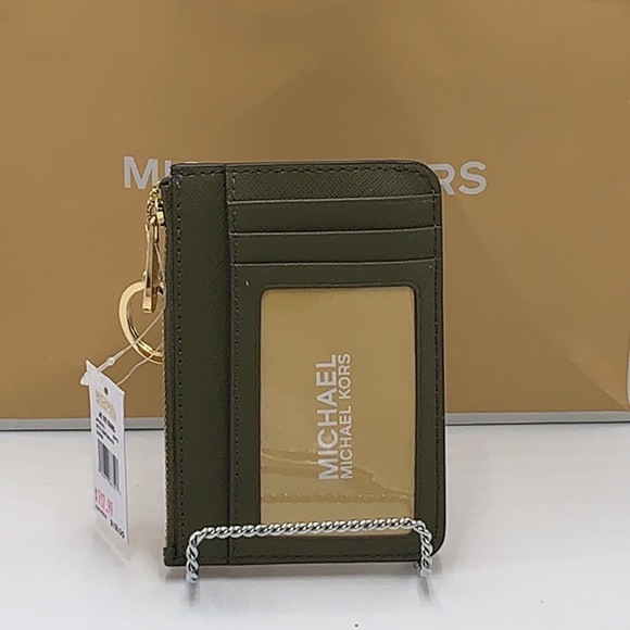 MICHAEL KORS SMALL TOP ZIP COINPOUCH WITH ID KEYCHAIN CARDHOLDER WALLET 
 OLIVE - Picture 6 of 16